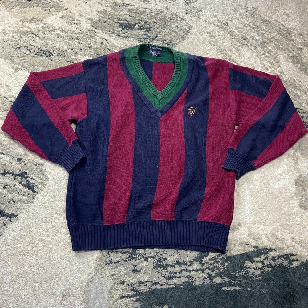 Vintage Gant Hand Framed Sweater Sz XL Maroon Navy Blue Old Money Luxes